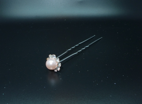 HP0091 Pink Pearl & Rhinestone Hair Pin QTY18